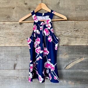 Gingy Womens Halter Top S Cloud Flower Blue‎ Pink Summer Stretch Preppy Resort